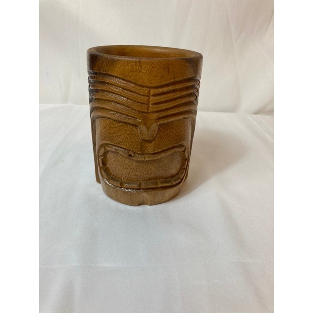 Vintage Wooden Tiki Mug‎ Handle Brown